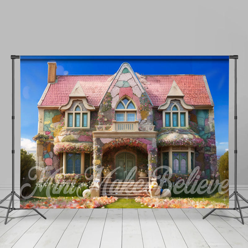Aperturee - Fairy House Colorful Flowers Outdoor Easter Backdrop