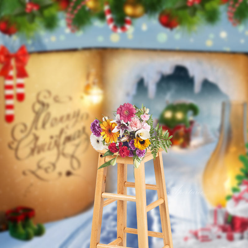 Aperturee - Fairy Magic Book Xmas Tree Snowy Christmas Backdrop