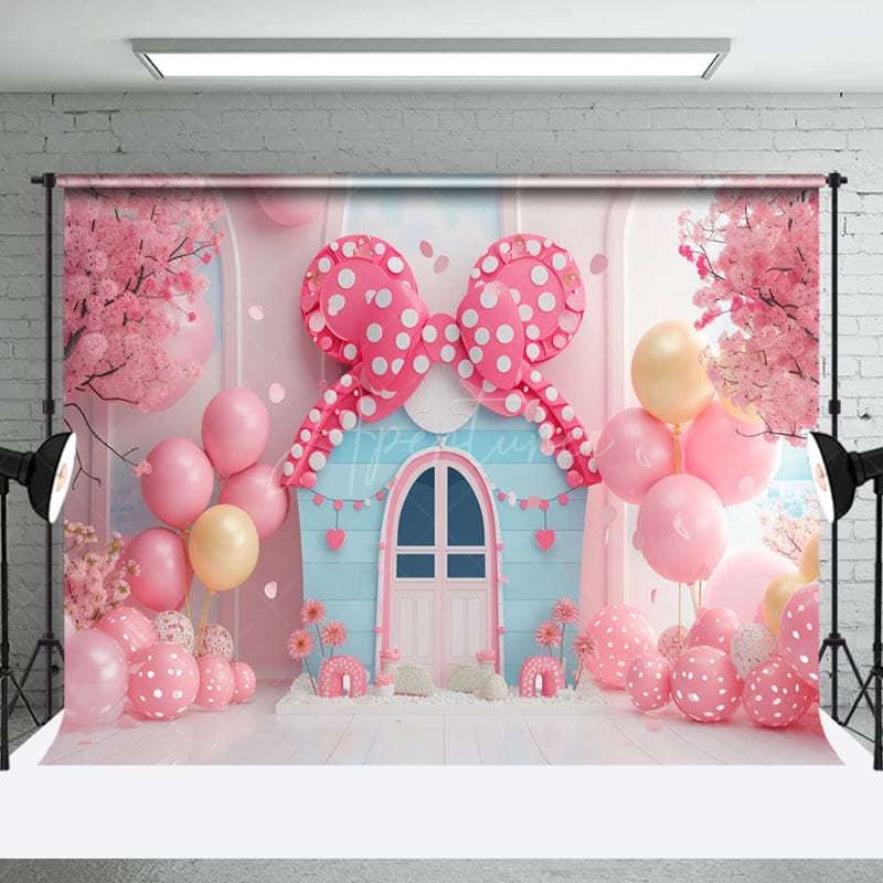 Aperturee - Fairy Tale Pink Bow Tie Balloons Cake Smash Backdrop
