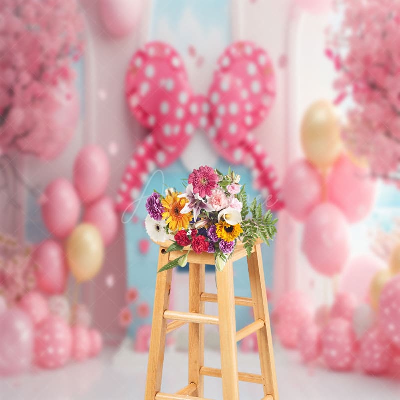 Aperturee - Fairy Tale Pink Bow Tie Balloons Cake Smash Backdrop
