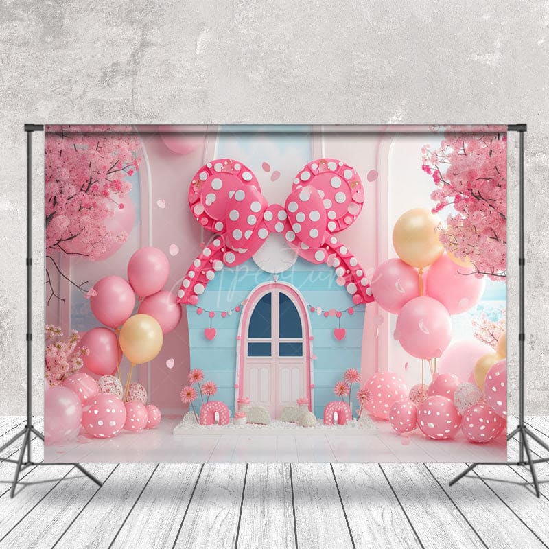 Aperturee - Fairy Tale Pink Bow Tie Balloons Cake Smash Backdrop