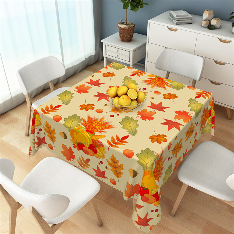 Aperturee - Fallen Maple Leaves Autumn Pumpkin Square Tablecloth