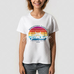 Aperturee - Family Cruise Nautical Ship Retro Sunset T-Shirt