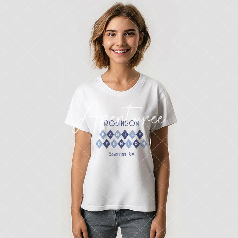 Aperturee - Family Reunion Custom Names Date Location Blue Fun TShirt