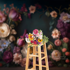 Aperturee - Fancy Bouquet Peony Chic Dark Green Photo Backdrop