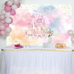 Aperturee - Fantasy Cloud Glitter Castle Girl Birthday Backdrop