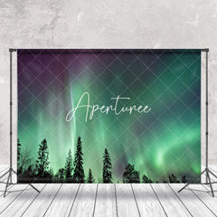 Aperturee - Fantasy Green Aurora Light Forest Photo Backdrop