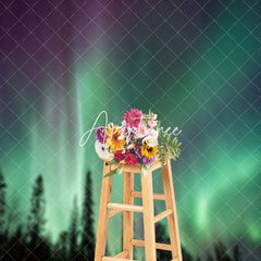 Aperturee - Fantasy Green Aurora Light Forest Photo Backdrop