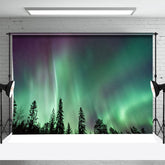 Aperturee - Fantasy Green Aurora Light Forest Photo Backdrop