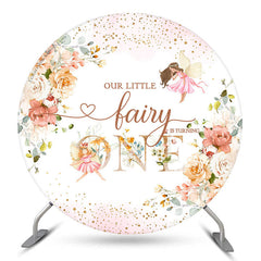 Aperturee Fariy Pink Floral Circle Happy 1st Birthday Backdrop