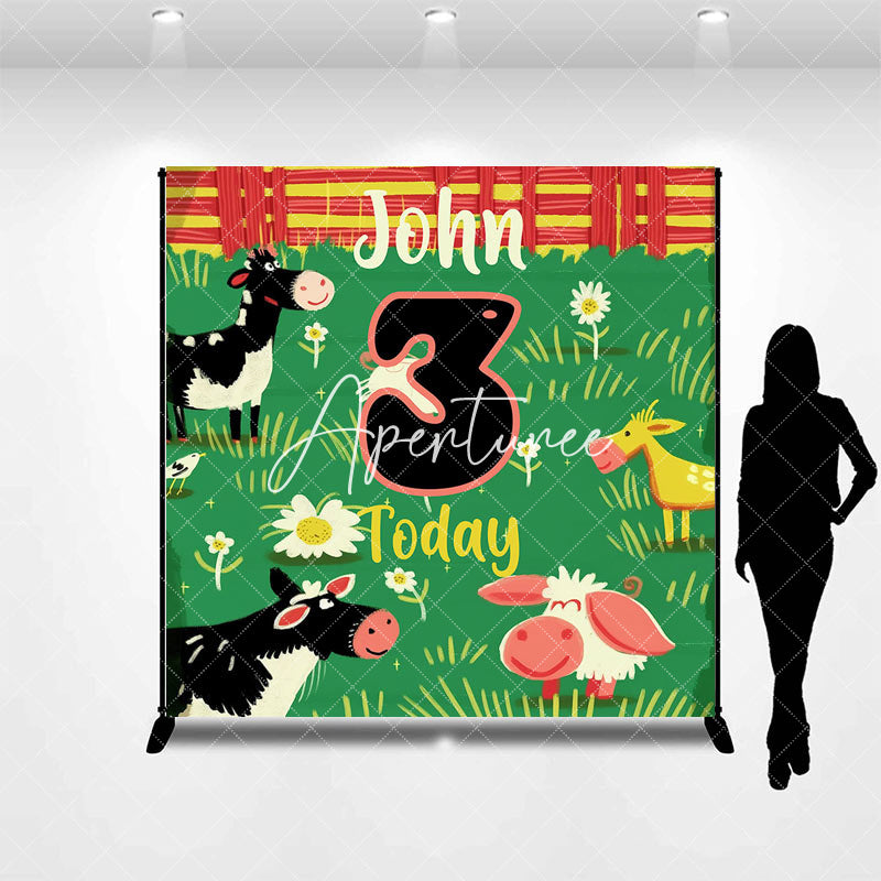 Aperturee - Farm Animals Lawn Custom Name 3rd Birthday Backdrop