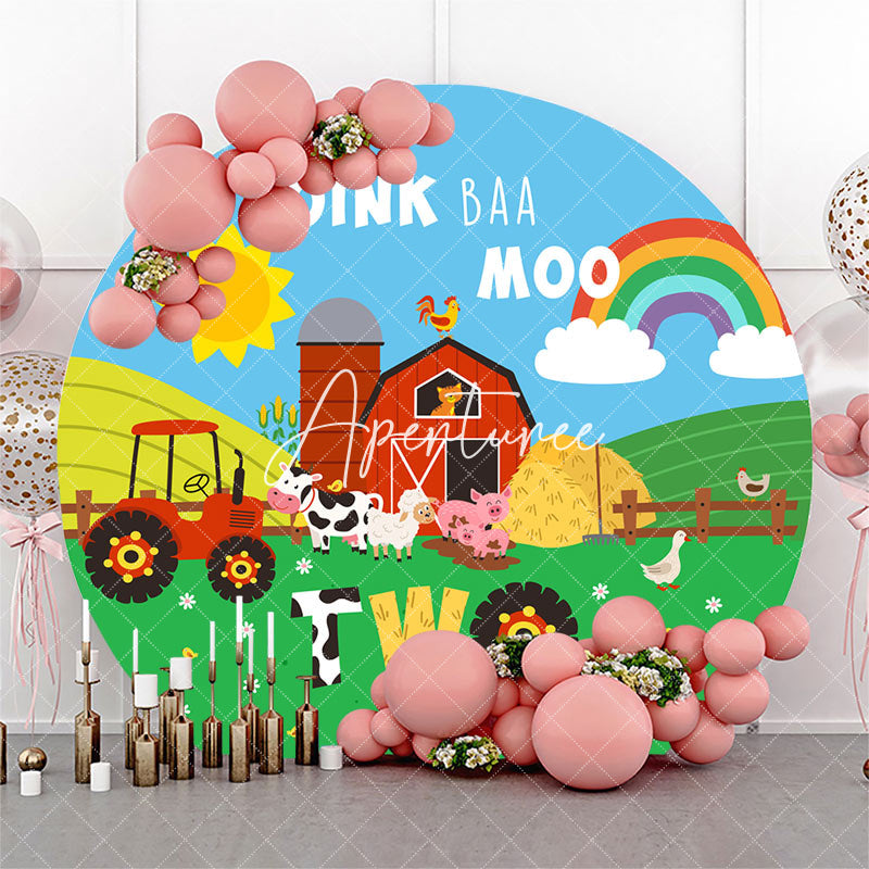 Aperturee - Farm Barn Oink Baa Moo Round 2nd Birthday Backdrop