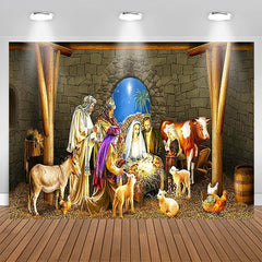 Aperturee - Farm Cowshed Livestock Brick Wall Christmas Backdrop