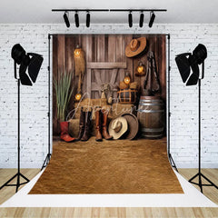 Aperturee - Farm Haystack Wooden Cowboy Photography Backdrop