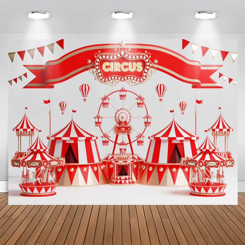 Aperturee - Ferris Wheel Carousel Red Circus Birthday Backdrop