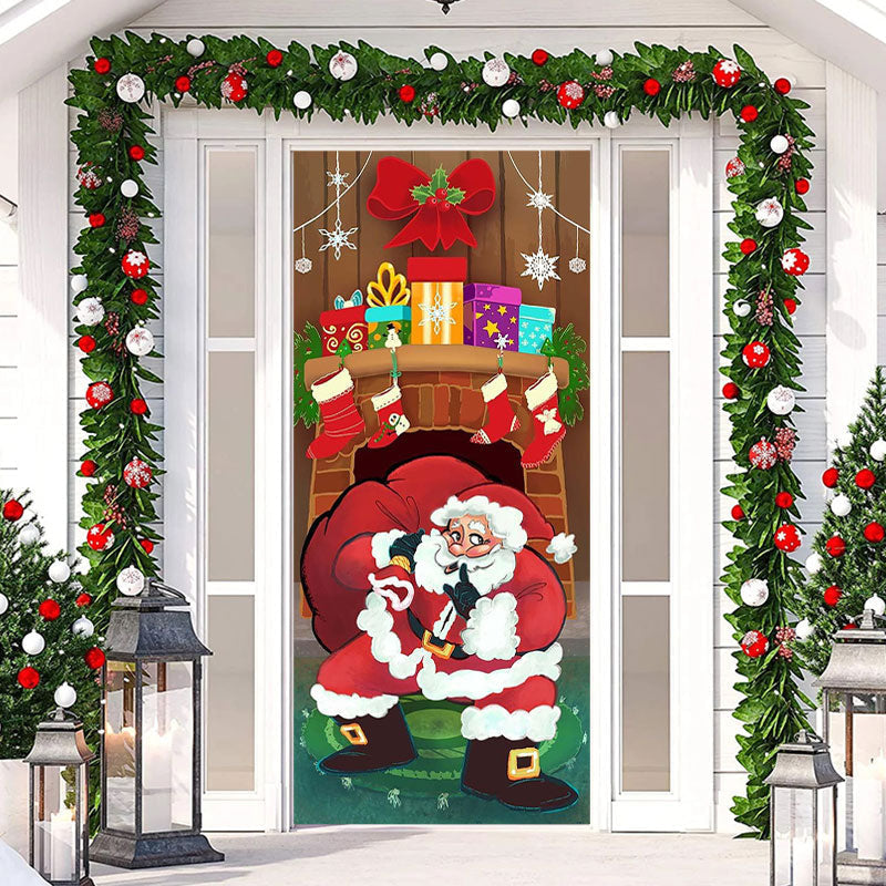 Aperturee - Fireplace Santa Gift Stockings Christmas Door Cover