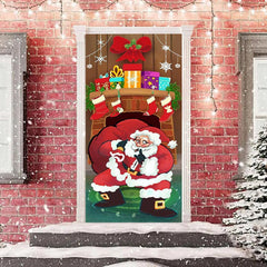 Aperturee - Fireplace Santa Gift Stockings Christmas Door Cover
