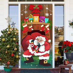 Aperturee - Fireplace Santa Gift Stockings Christmas Door Cover