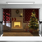 Aperturee - Fireplace Tree Stocking Gifts Christmas Backdrop