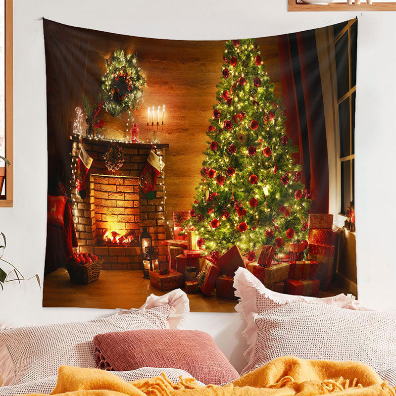 Aperturee - Fireplace Xmas Tree Light Strip Christmas Backdrop