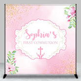 Aperturee - First Communion Pink Floral Custom Baptism Backdrop