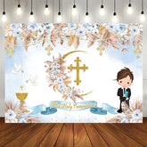 Aperturee - First Holy Communion Floral Boho Baby Shower Backdrop