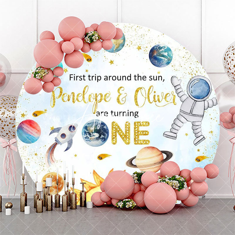 Aperturee - First Trip Pretty Planet Round 1st Birthday Backdrop