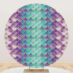 Aperturee - Fish Scales Gradient Mermaid Round Birthday Backdrop