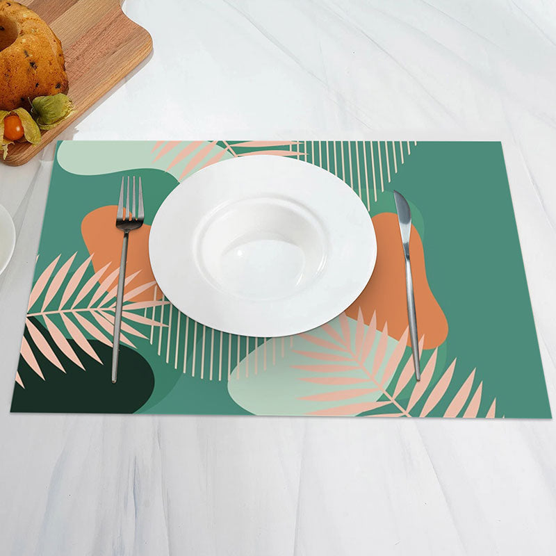 Aperturee - Flesh Color Green Orange Lines Set Of 4 Placemats