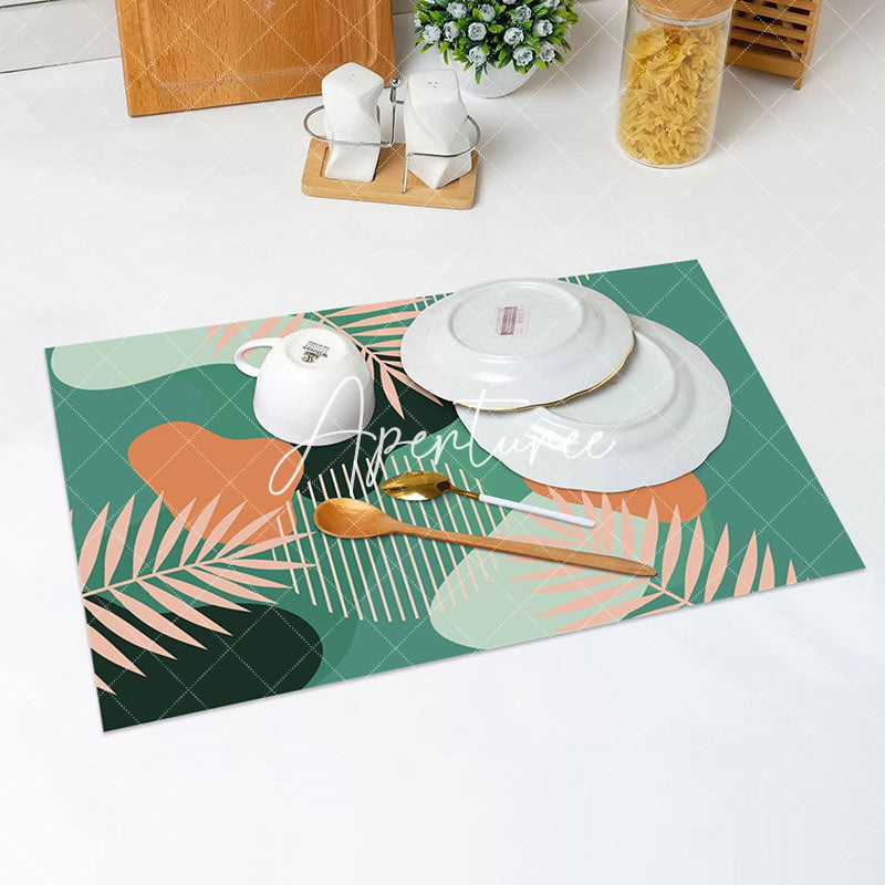 Aperturee - Flesh Color Green Orange Lines Set Of 4 Placemats