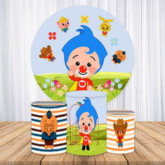 Aperturee Floral And Glass Round Cartoon Kids Birthday Backdrop Kit