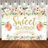 Aperturee - Floral And Glitter Sweet Peach Baby Shower Backdrop
