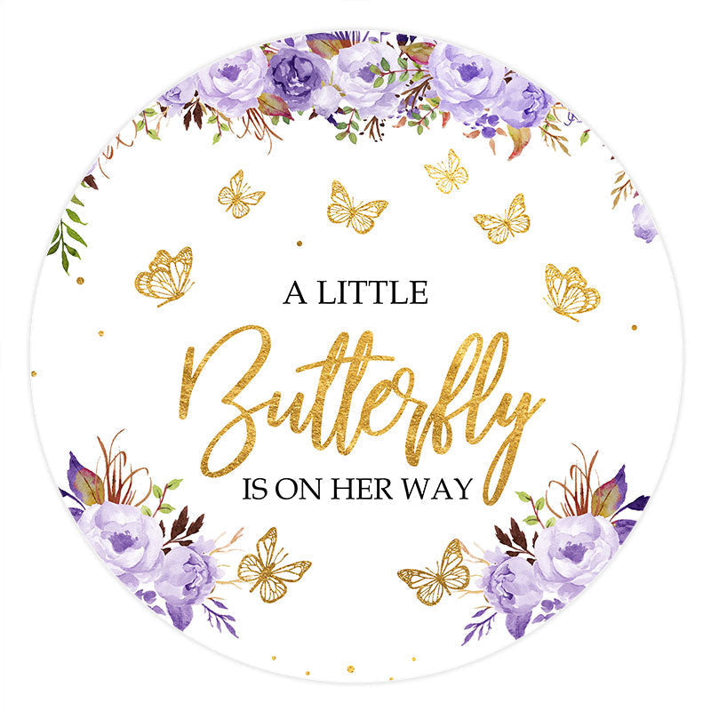 Aperturee - Floral And Gold Butterfly Baby Shower Backdrop