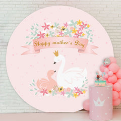 Aperturee - Floral And Swan Round Pink Happy Mothers Day Backdrop