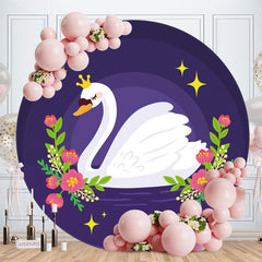 Aperturee - Floral And Swan Round Purple Baby Shower Backdrop