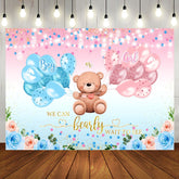 Aperturee - Floral Balloon Star Teddy Bear Baby Shower Backdrop