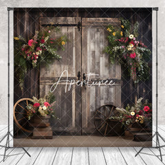 Aperturee - Floral Barn Wooden Door Cake Smash Photo Backdrop