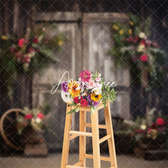 Aperturee - Floral Barn Wooden Door Cake Smash Photo Backdrop