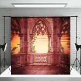 Aperturee - Floral Brick Red Architecture Backdrop For Photo