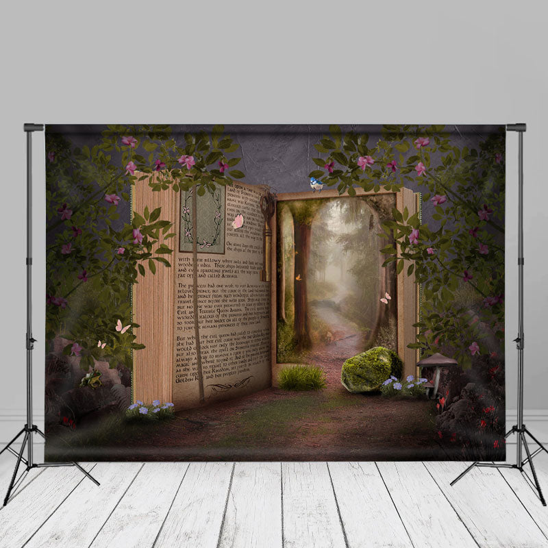 Aperturee - Floral Butterfly Book Wonderland Spring Backdrop