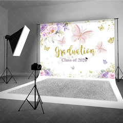 Aperturee - Floral Butterfly Grad Class Of 2026 Photo Backdrop