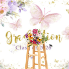 Aperturee - Floral Butterfly Grad Class Of 2026 Photo Backdrop