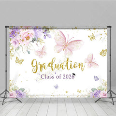 Aperturee - Floral Butterfly Grad Class Of 2026 Photo Backdrop