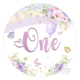 Aperturee Floral Butterfly One Happy Birthday Round Backdrop