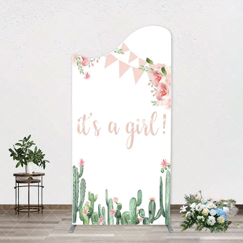 Aperturee - Floral Cactus Its A Girl Baby Shower Arch Backdrop
