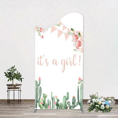 Aperturee - Floral Cactus Its A Girl Baby Shower Arch Backdrop