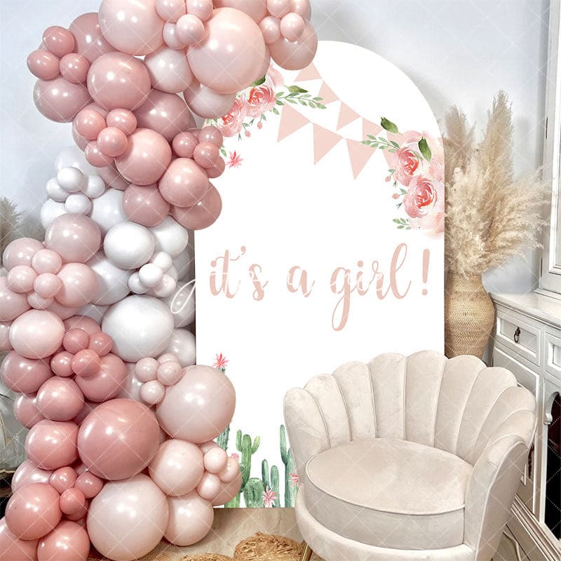 Aperturee - Floral Cactus Its A Girl Baby Shower Arch Backdrop