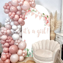 Aperturee - Floral Cactus Its A Girl Baby Shower Arch Backdrop