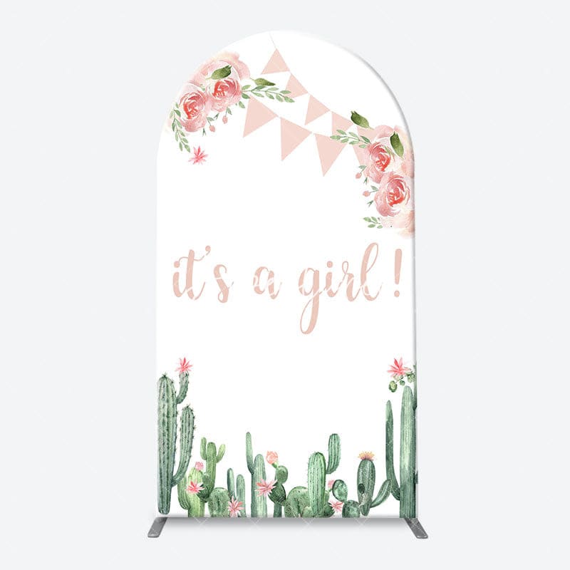 Aperturee - Floral Cactus Its A Girl Baby Shower Arch Backdrop
