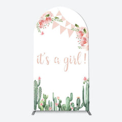 Aperturee - Floral Cactus Its A Girl Baby Shower Arch Backdrop